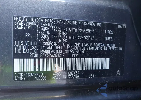 2023 Toyota Rav4 Le from USA, damaged, VIN 2T3H1RFV5PW261217